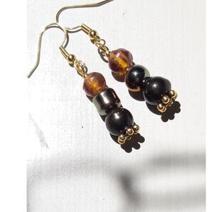 Brown Glass Antique Gold Hooks Hidden Meaning earrings Poetcore, Khaki Cod  384■